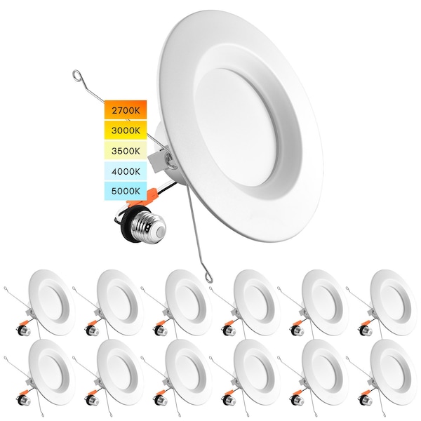 Luxrite 5/6 Inch LED Recessed Can Lights 5 CCT 2700K-5000K 14W (90W Equivalent) 1100LM Dimmable 12-Pack LR23796-12PK - main